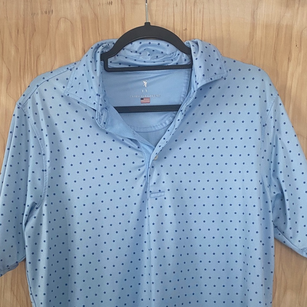 Fairway & Greene Sky Blue Polo with Dark Blue Stars